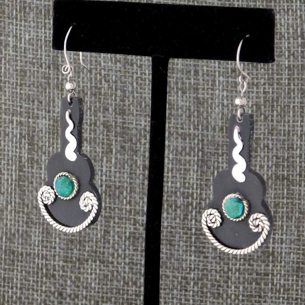 SOLD-----Mexico Earrings Chrysocolla 925 Silver Acrylic F07
